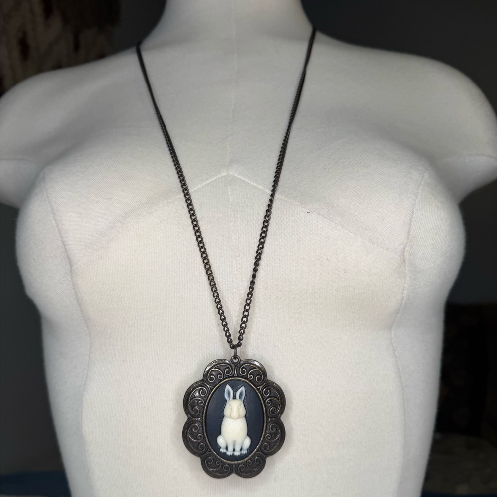 Plunder Elegant Black and White Scalloped Necklace with Large Pendant